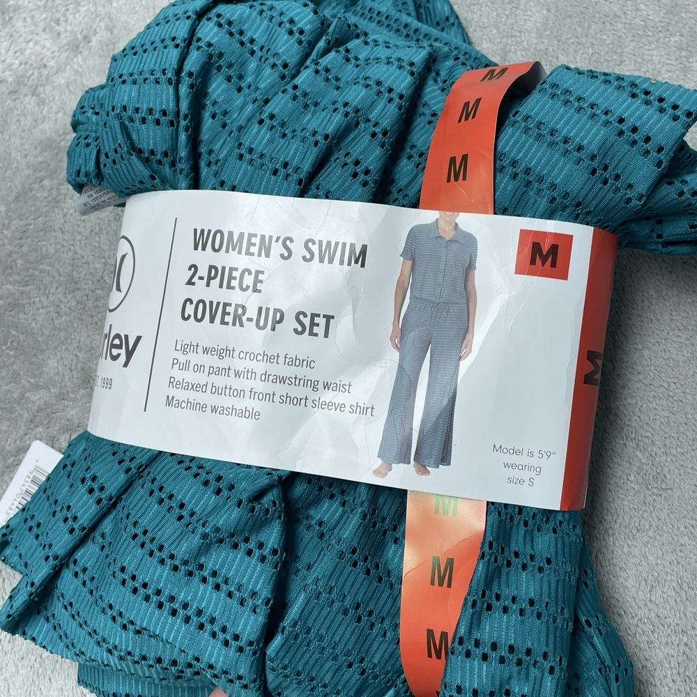 Hurley Women's M Swim Cover-Up Set Teal Crochet H0779 - Picture 3 of 4